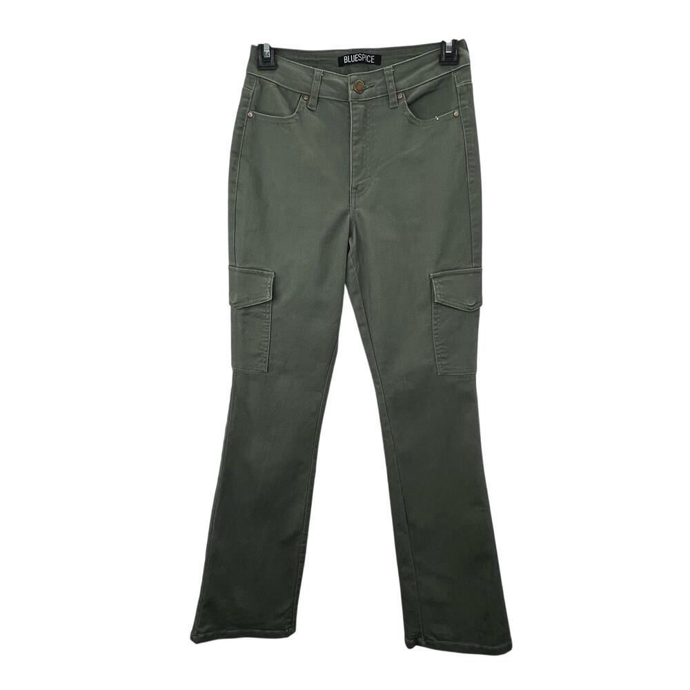 BlueSpice Cargo Jeans Pants 1 Juniors Olive Green 25" Waist Boot Cut